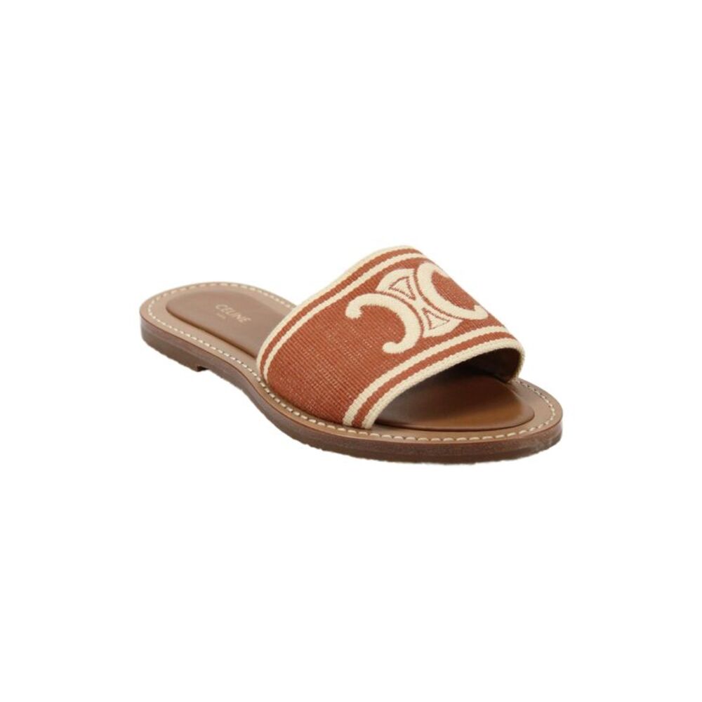 Celine Womens Triomphe Jacquard Canvas Lympia Mule Sandals Brown Size 35 5